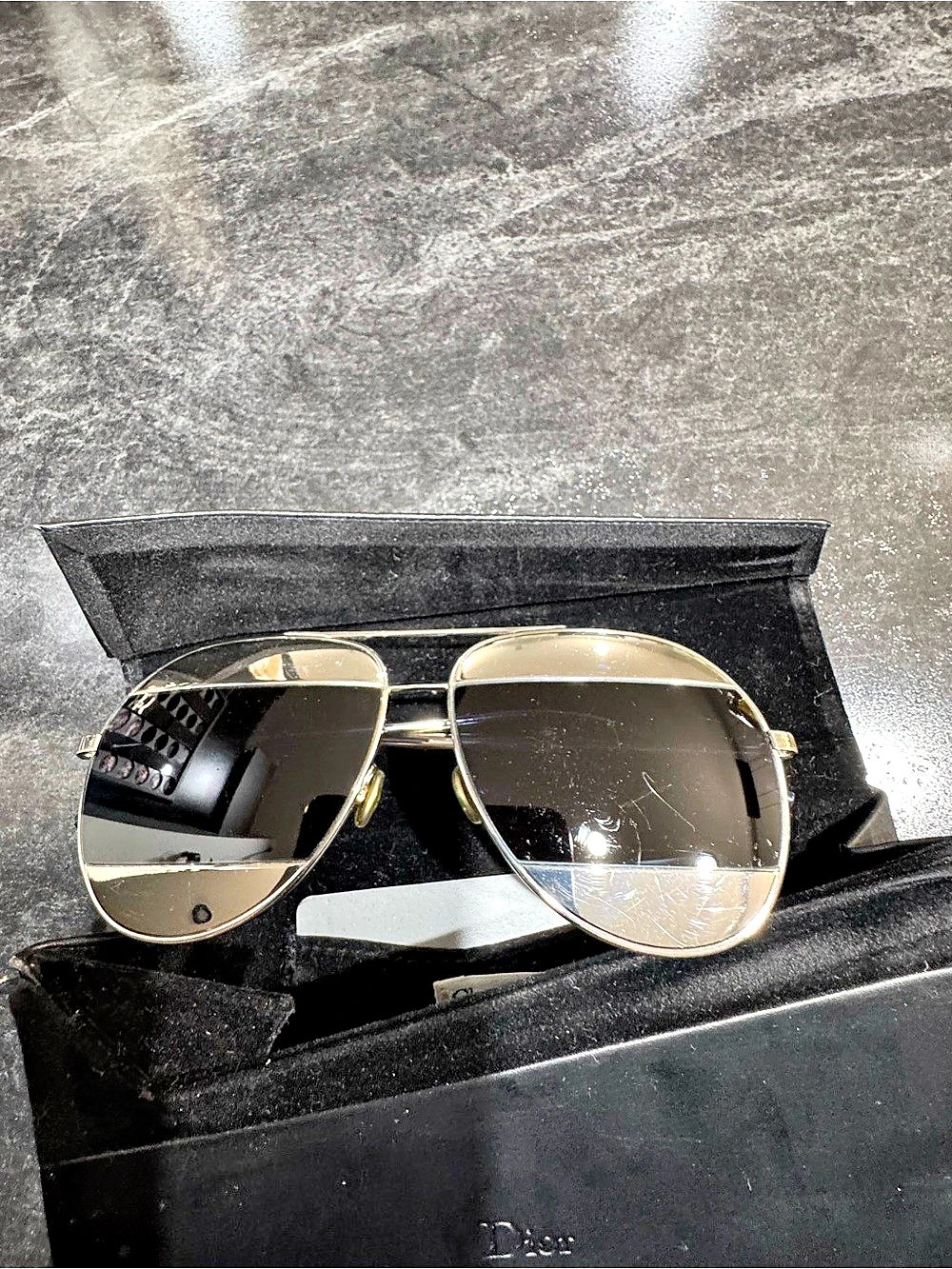 Dior DiorSplit 1 Aviator Sunglasses Black & silver